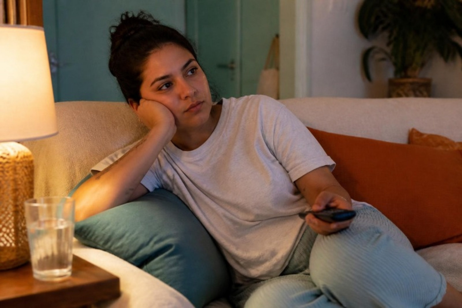 Pessoa sentada no sofá com expressão de tédio, numa tarde sem planos